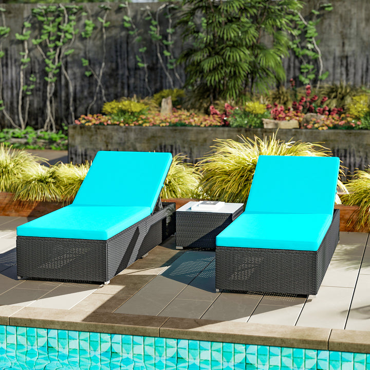 Outsunny 3pc Rattan Lounge Chair Set with Side Table Outdoor Patio Synthetic Rattan Wicker Sun Bed Set with Cushion
