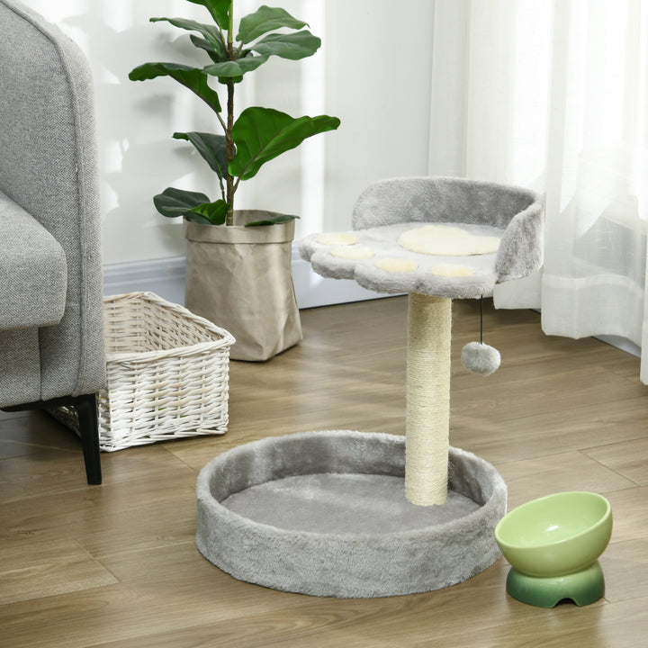 PawHut 17" Small Cat Tree, Cat Tower with Sisal Scratching Post, Dangling Ball, Bed, Kitten Activity Centre, Light Grey