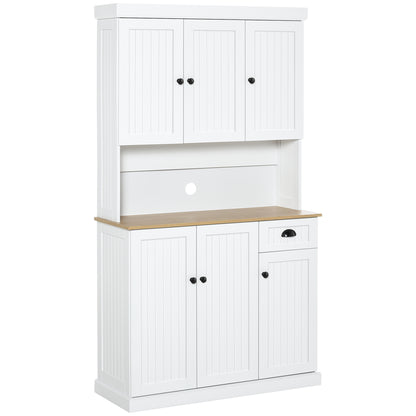 HOMCOM 71" Kitchen Pantry Buffet with Hutch Storage Cabinet Microwave Oven Stand with Drawer, White, Oak