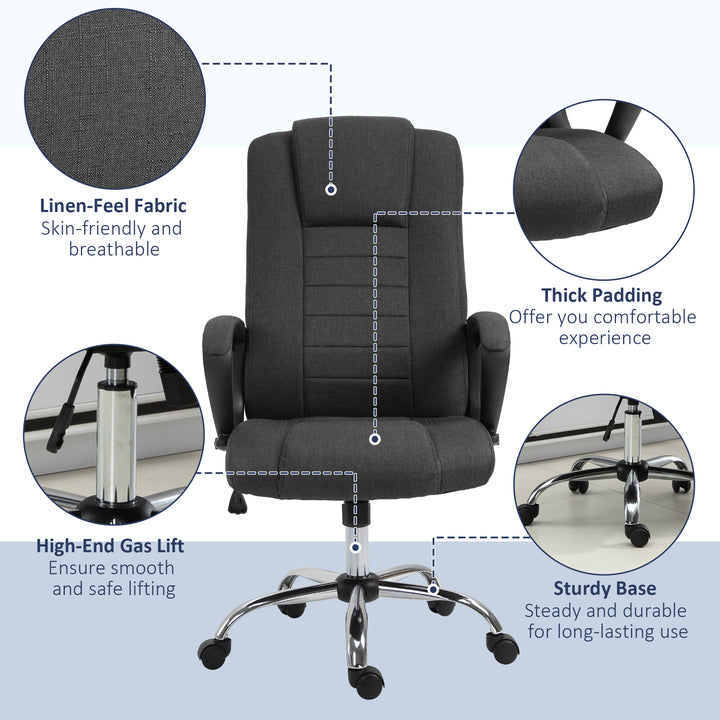 Vinsetto High Back Office Chair, Height Adjustable Computer Desk Chair with Swivel Wheels and Tilt Function, Charcoal Grey