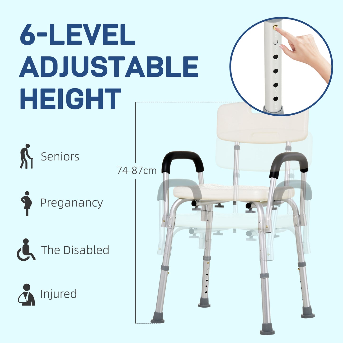 HOMCOM Bath Chair with Back, Adjustable Height Non-slip Shower Stool Bench Tool-Free Assembly Bathroom Aids, White