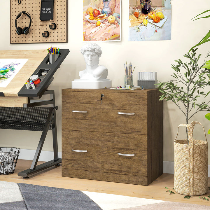 Vinsetto 2 Drawer File Cabinet with Lock, Office Filing Cabinet, Hanging Bar for Letter Size, Home Office, Grey