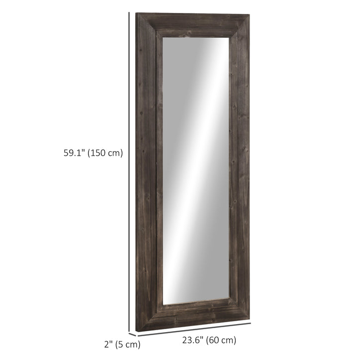 HOMCOM 59" x 23.5" Full Length Mirror, Farmhouse Wall Mount and Leaner Floor Mirror, Vertical and Horizontal for Bedroom, Dark Brown