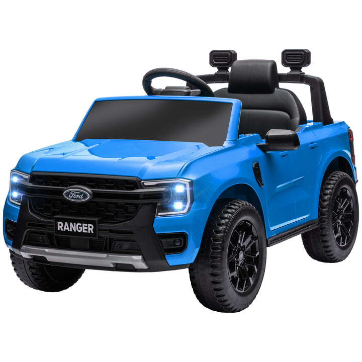 Qaba Ford Ranger Licensed 12V Ride on Car Battery Powered Kids Truck w/ Rear Storage Remote, Spring Suspension, Blue