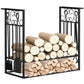 Outsunny 2-Tier Firewood Log Rack with 4 Tools 33" Fireplace Wood Holder Storage Log Rack with Shovel, Broom, Poker, Tongs and Hooks