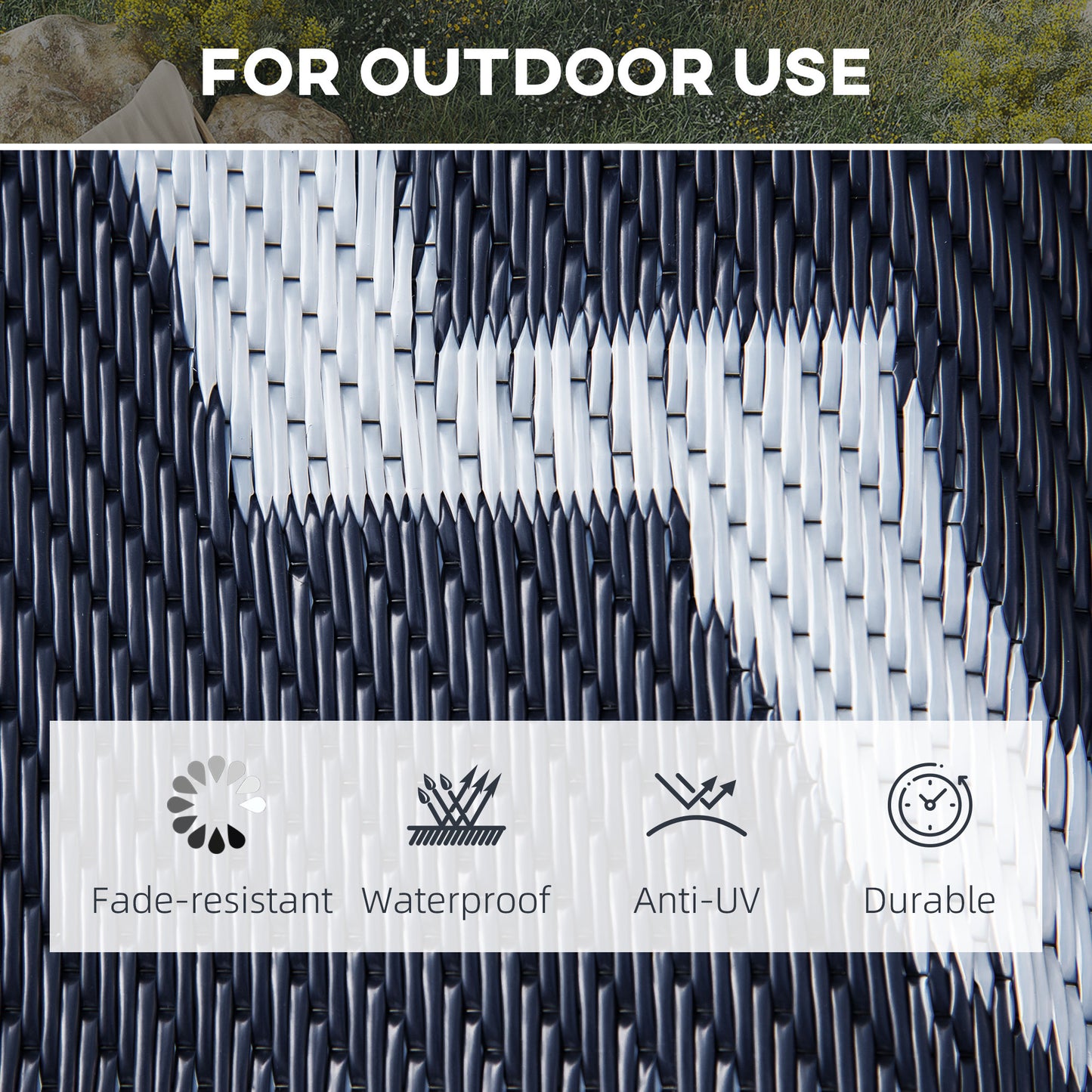 Outsunny 9'x12' Reversible Outdoor RV Rug, Patio Floor Mat, Plastic Straw Rug for Backyard, Deck, Beach, Camping, Black