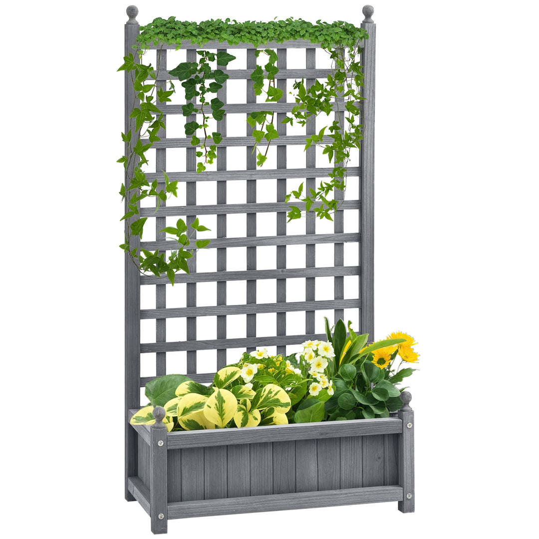 Outsunny Raised Garden Bed with Trellis, Wood Planter Box for Garden, Free Standing Flower Bed, 25.2" x 11" x 47.2" Brown