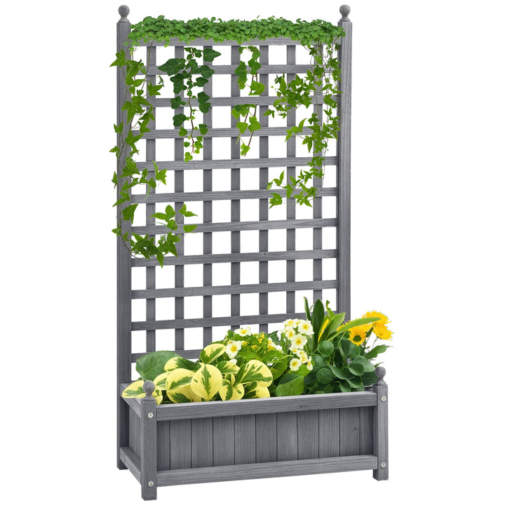 Outsunny Raised Garden Bed with Trellis, Wood Planter Box for Garden, Free Standing Flower Bed, 25.2" x 11" x 47.2" Brown