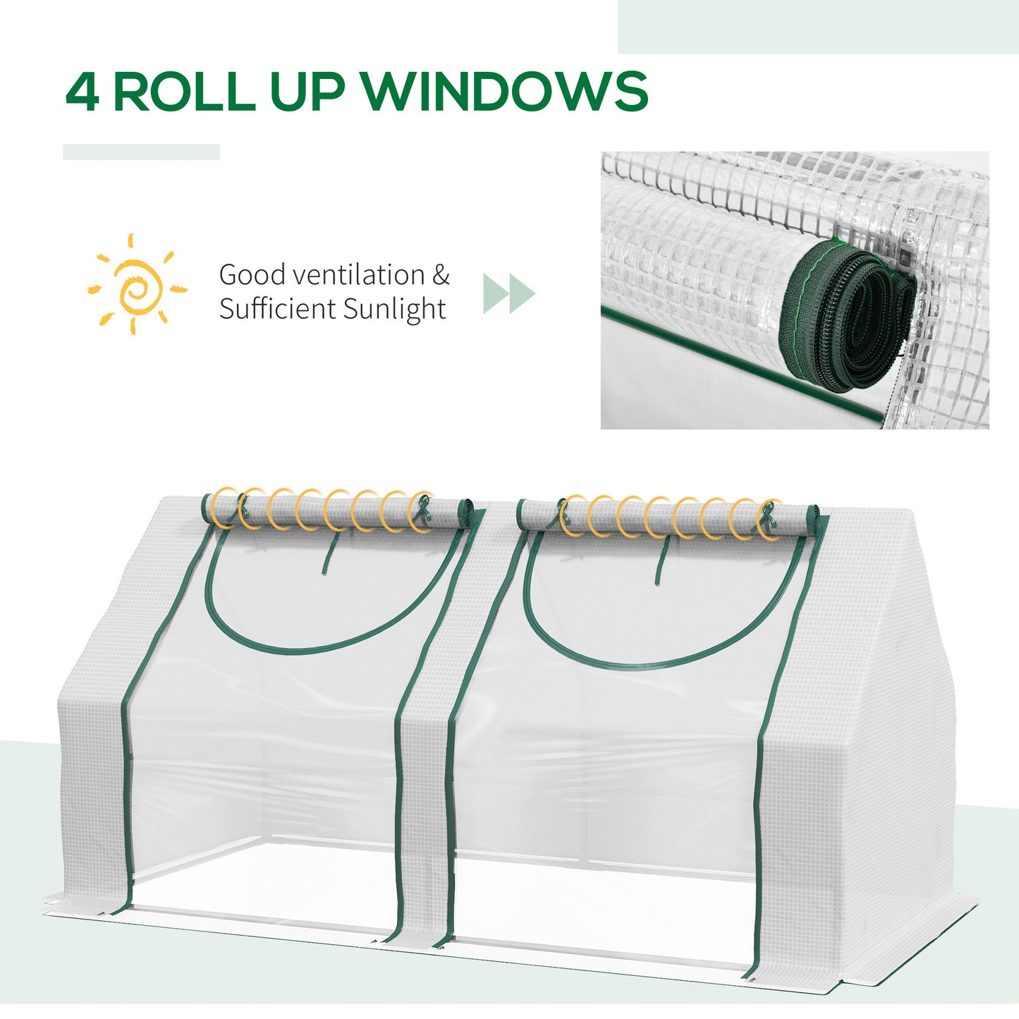 Outsunny 6' x 3' x 3' Portable Mini Greenhouse, Garden Green House Kit with 2 PE/Plastic Covers, Steel Frame and 2 Roll Up Zipper Windows, Dark Green