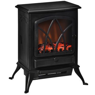 HOMCOM Free Stand Electric Fireplace Stove Heater with Adjustable LED Flame Effect and Front Door, 750W/1500W, Black