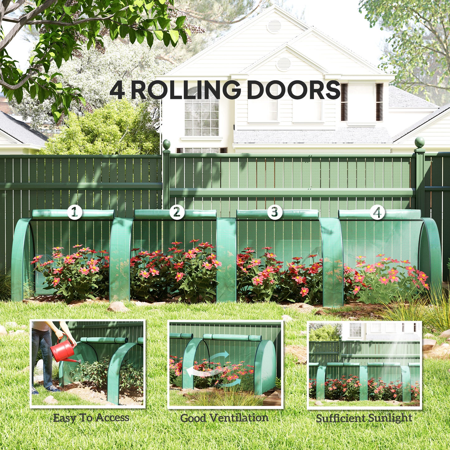 Outsunny Mini Tunnel Greenhouse with PE Cover Garden Green Grow Shed with Steel Frame Zipped Doors, Green