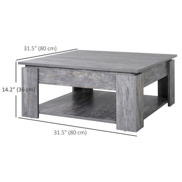 HOMCOM Modern Coffee Table with Storage Shelf, Square  Cocktail Table, Center Table for Living Room, Grey