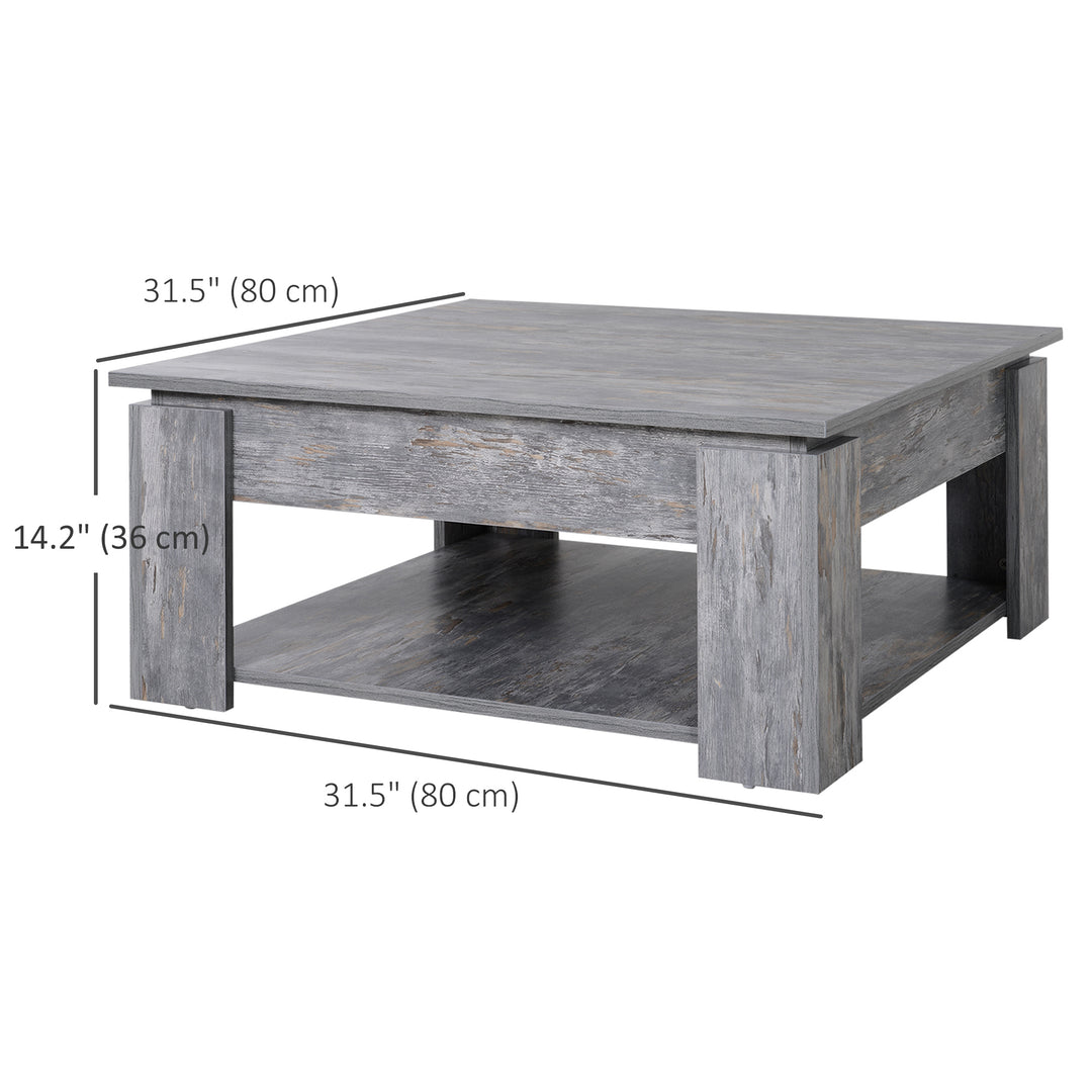 HOMCOM Modern Coffee Table with Storage Shelf, Square  Cocktail Table, Center Table for Living Room, Grey