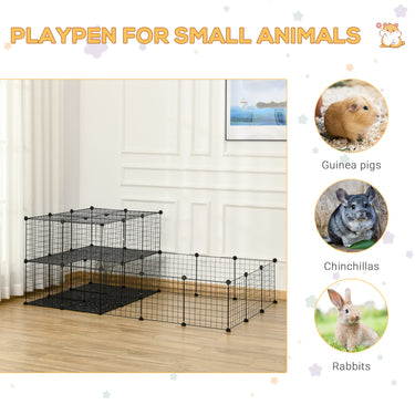 PawHut Small Animal Cage Rabbit Cage with Door, Guinea Pig Playpen, Small Animal Fence for Bunny, Chinchilla, Freret, Chinchilla, Indoor and Outdoor Use, Total 46 Panels, 68.9" x 41.3" x 27.6"