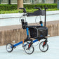 HOMCOM Lightweight Folding Rolling Walker with Large Seat, Back, Adjustable Handle, Bag, Dual Brake, Cane Holder, Red