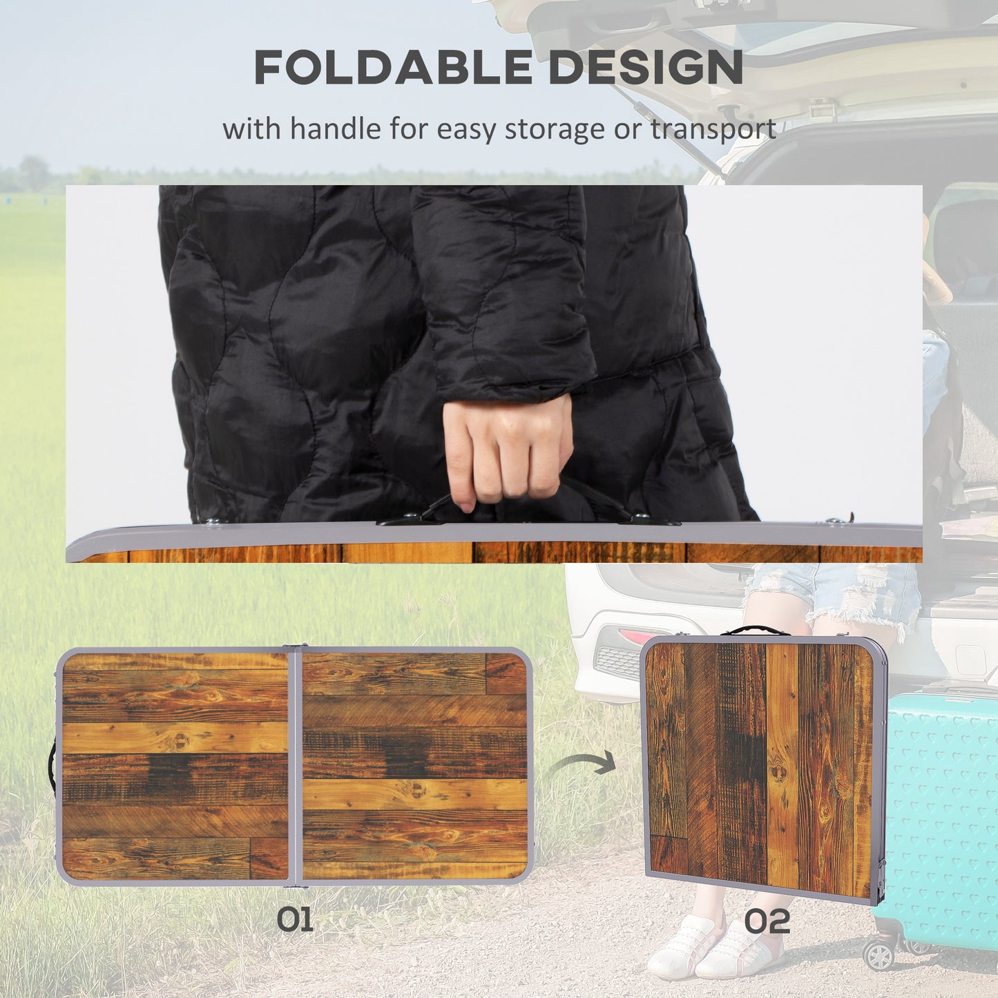 Outsunny 35.5" Outdoor Folding Portable Camping Picnic Table with Adjustable Height, Aluminum Frame for BBQ, Party, Coffee