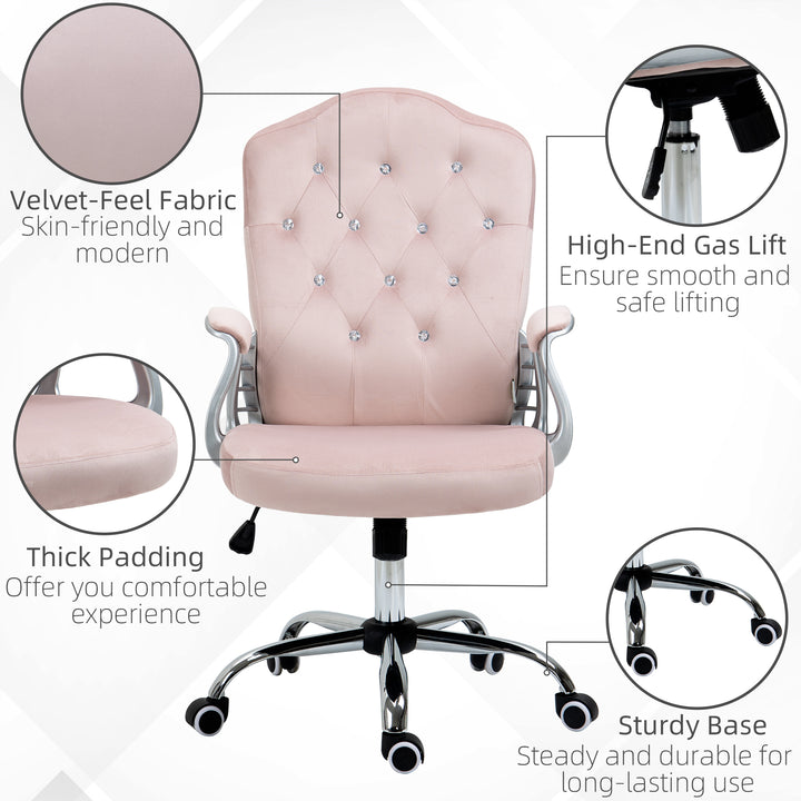 Vinsetto Office Chair, Velvet Computer Chair, Button Tufted Desk Chair with Swivel Wheels, Adjustable Height, Tilt Function, Grey