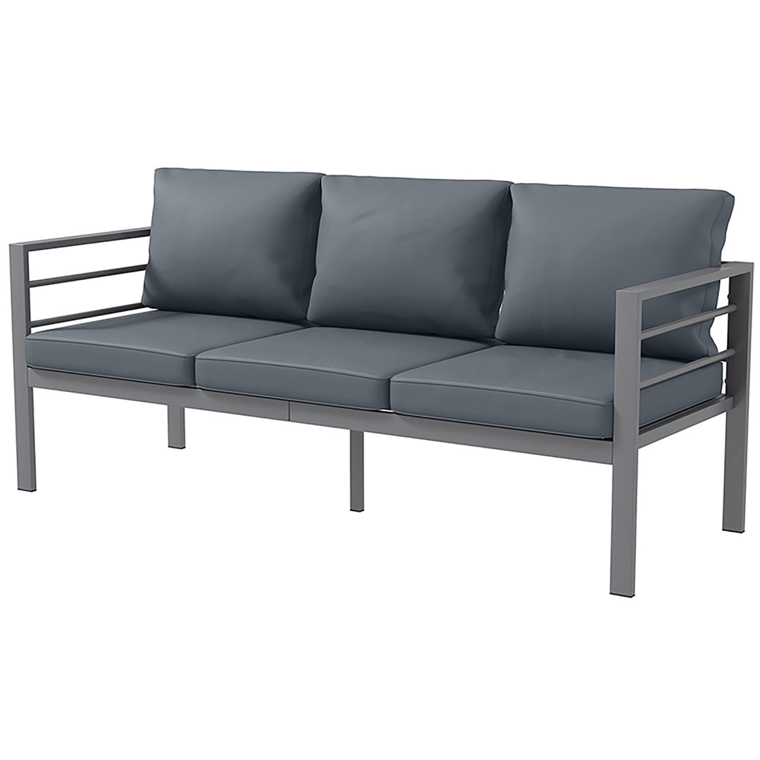 Outsunny Aluminum Garden Sofa, 3-Person Outdoor Couch, Backyard Furniture for 3-person with Cushions, 72.8" x 26" x 25.2", Grey