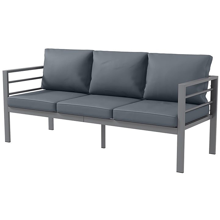 Outsunny Aluminum Garden Sofa, 3-Person Outdoor Couch, Backyard Furniture for 3-person with Cushions, 72.8" x 26" x 25.2", Grey