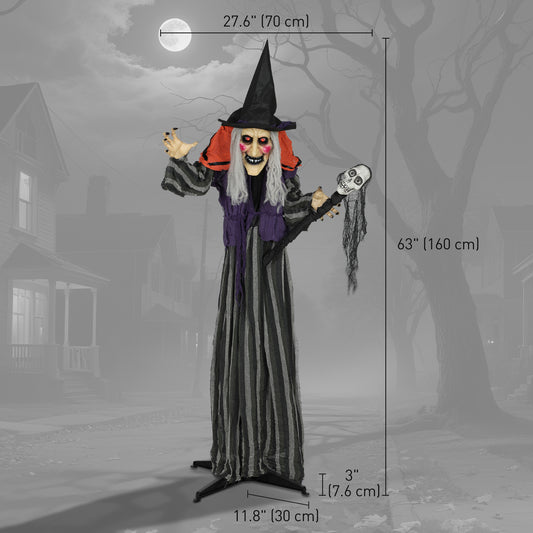 Outsunny Animatronics Standing Witch, Voice-Activated Prop with Skull Staff & Flashing Eyes, Easy Setup Indoor, Orange