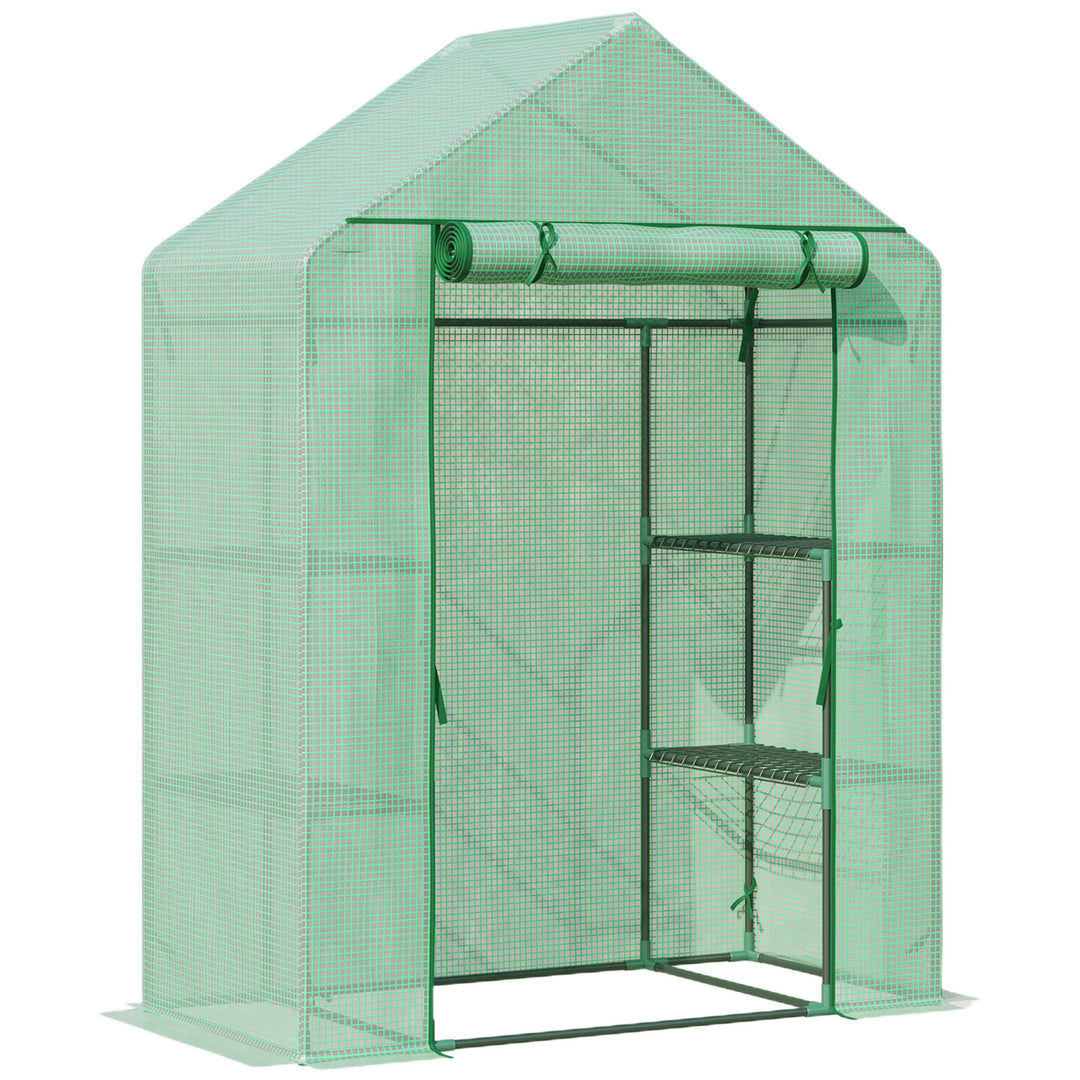 Outsunny 55" x 28" x 75" Walk-in Greenhouse Portable Garden Plant Flower Seed Warm House with 4 Shelves Outdoor Plant Growth Hot House PE Cover Green