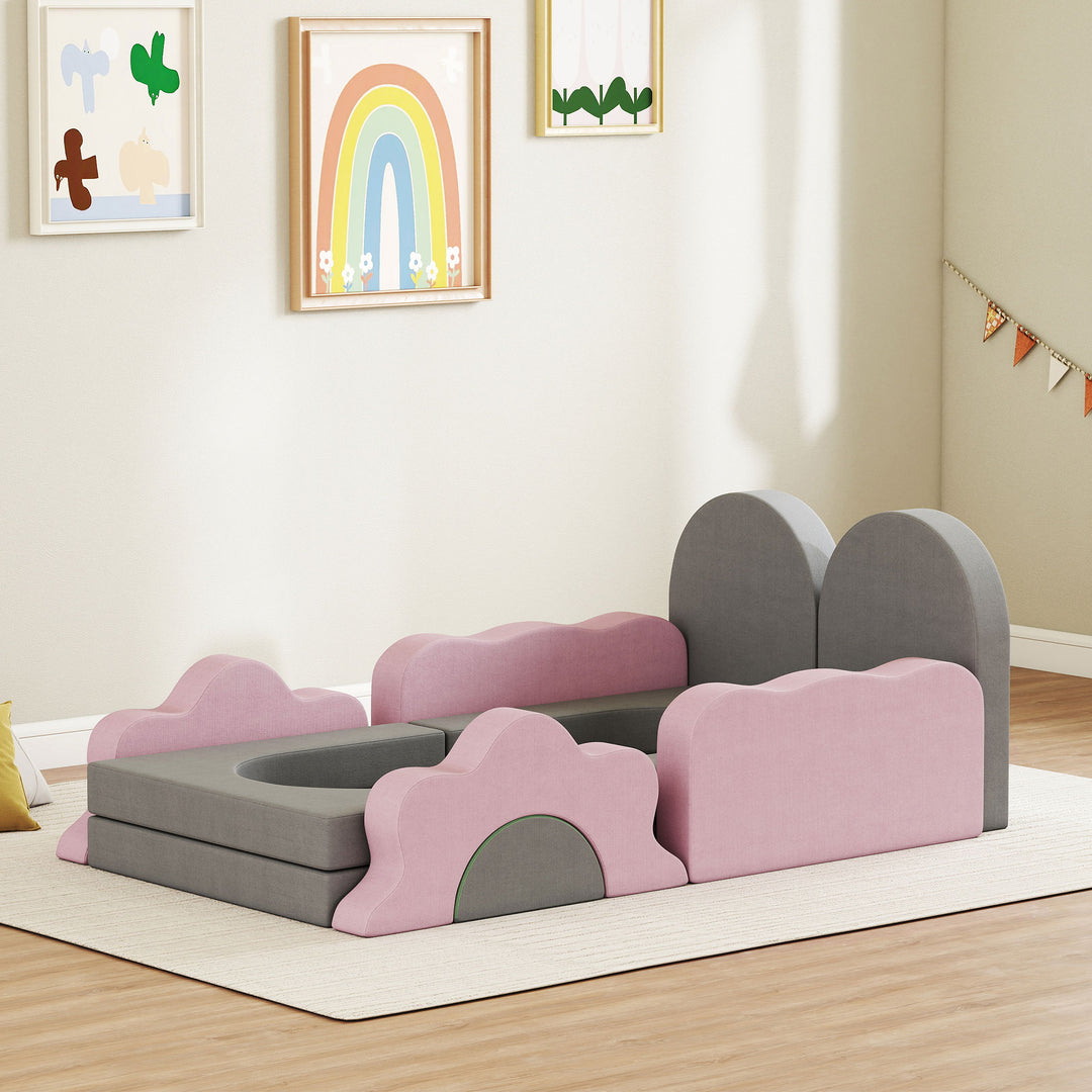 Qaba 12-Piece Climbing Toys for Toddlers with Ball Pit (Balls not Included), Indoor Climb and Crawl Activity Play Set, Grey