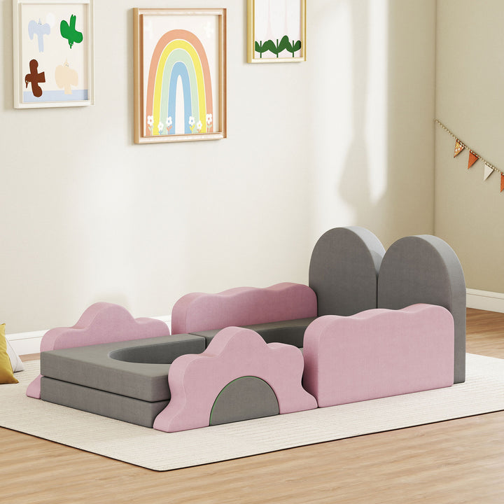 Qaba 12-Piece Climbing Toys for Toddlers with Ball Pit (Balls not Included), Indoor Climb and Crawl Activity Play Set, Grey