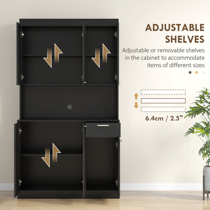 HOMCOM 71" Kitchen Pantry Cabinet, Storage Buffet with Hutch, Adjustable Shelves for Living Room, High Gloss White