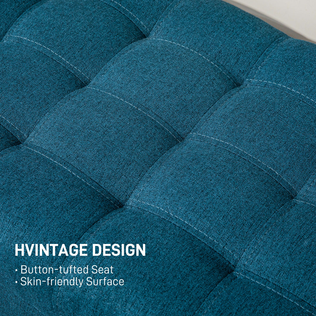HOMCOM Storage Ottoman, Linen Fabric End of Bed Bench with Button Tufted Storage Bench for Bedroom, Blue