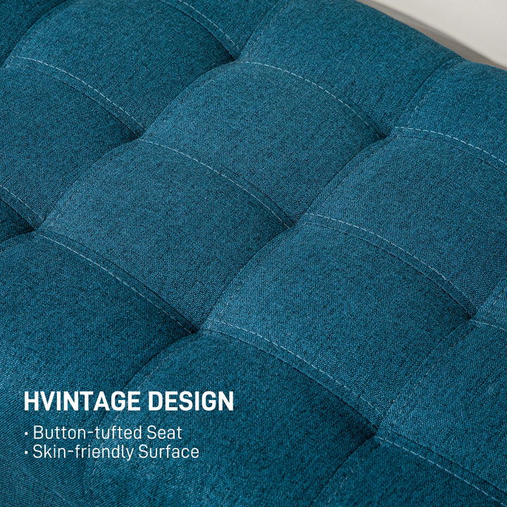 HOMCOM Storage Ottoman, Linen Fabric End of Bed Bench with Button Tufted Storage Bench for Bedroom, Blue