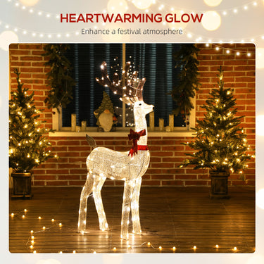 Outsunny 4.4FT Lighted Christmas Deer, Light Up Buck with Rotating Head, 123 LED Lights, Stakes and Zip Ties, Outdoor Waterproof