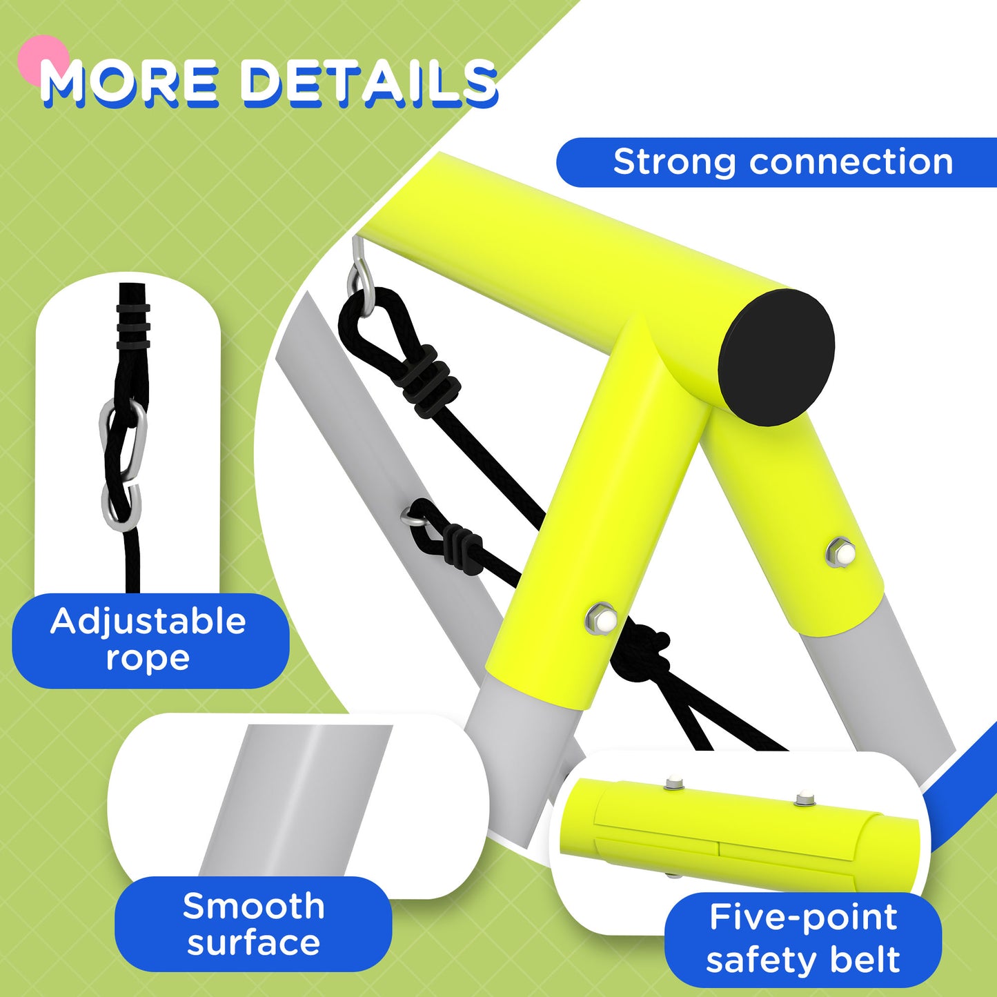 Outsunny 4 in 1 Metal Swing Set with Double Swings, Climber, Climbing Net for Kids, Toddlers, Backyard, Outdoor, Playground