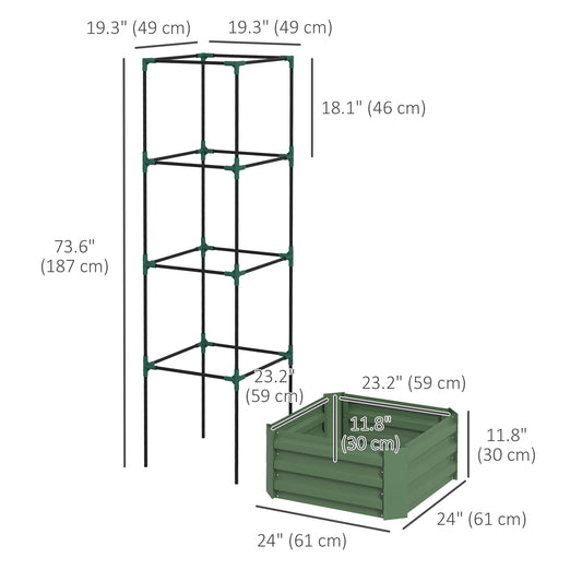 Outsunny Galvanized Planter Box, Outdoor Raised Garden Bed with 4-Tier Trellis Tomato Cage for Climbing Vines, Vegetables, Green