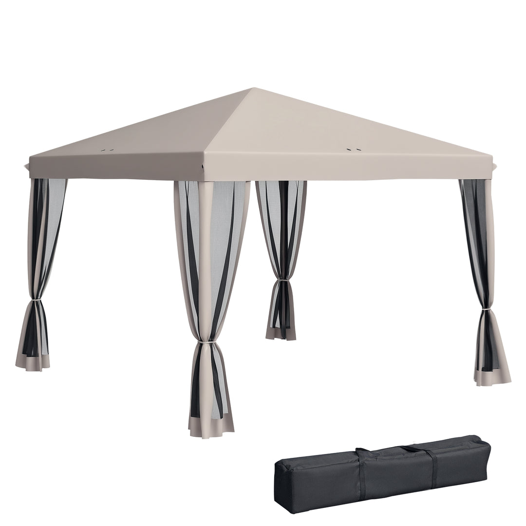 Outsunny 10' x 10' Pop Up Canopy Tent Gazebo with Removable Mesh Sidewall Netting, Carry Bag for Backyard Patio Outdoor, Beige