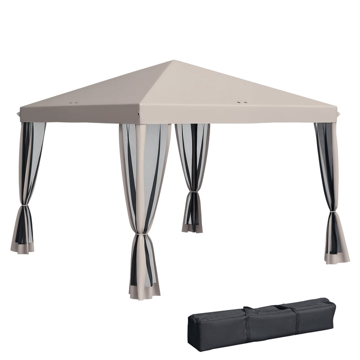 Outsunny 10' x 10' Pop Up Canopy Tent Gazebo with Removable Mesh Sidewall Netting, Carry Bag for Backyard Patio Outdoor, Beige