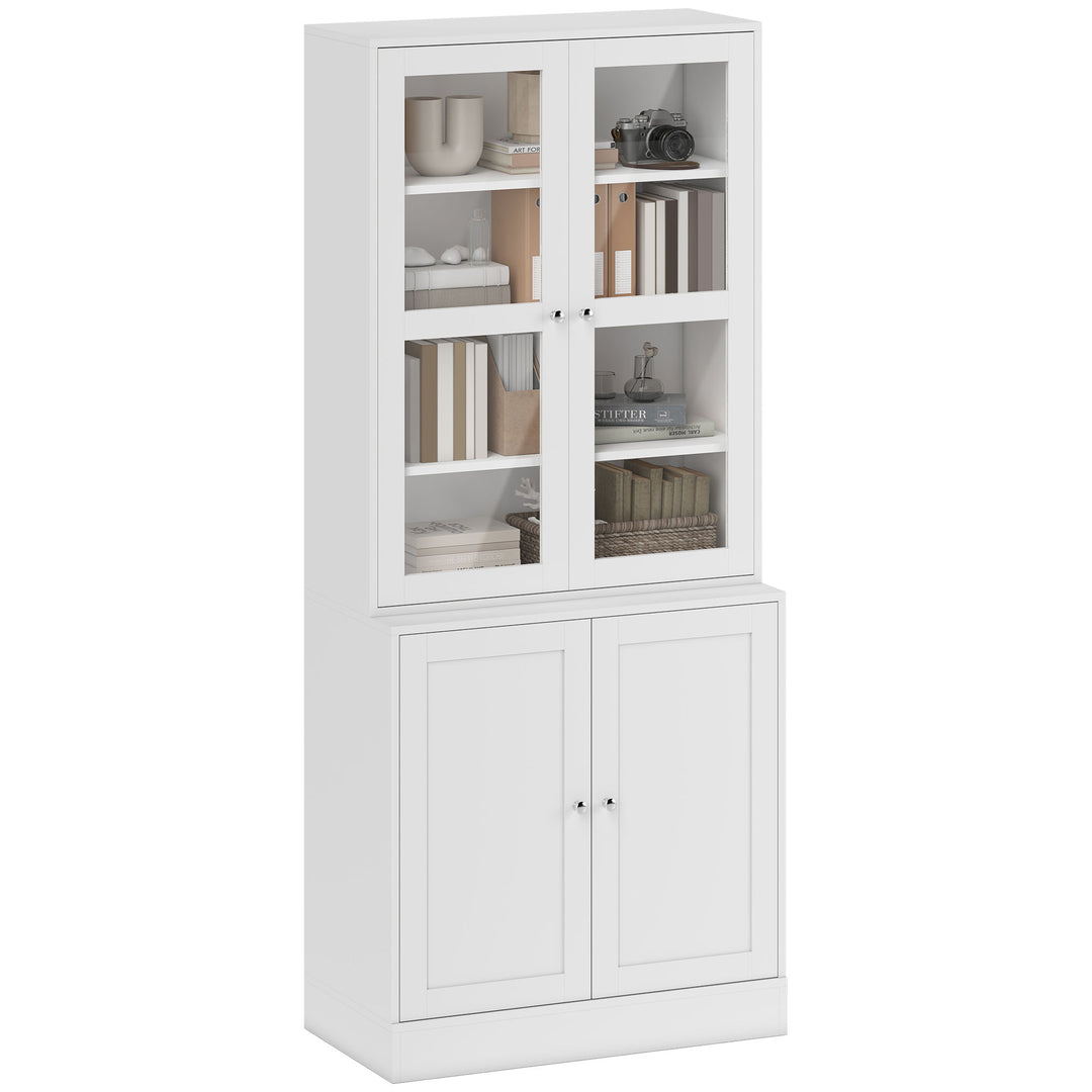 HOMCOM Bookcase Storage Cabinet with Doors, Modern Tall Bookshelf with 2 Adjustable Shelves, Display Unit for Study, Living Room, Home Office, White