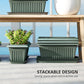 Outsunny 7 Pack 15.7" Plastic Flower Planters with Drainage Holes and Trays, Plant Pots for Indoor Outdoor Plants, Green
