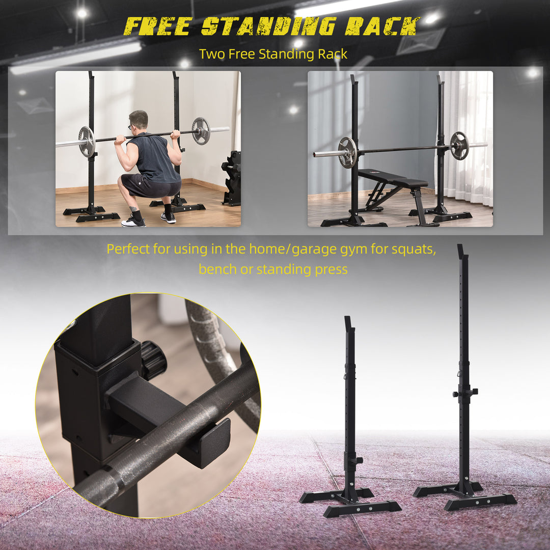 Soozier Adjustable Barbell Rack Stable Power Squat Stand Portable 2 Bars Barbell Holder Weight Rack, Black and White