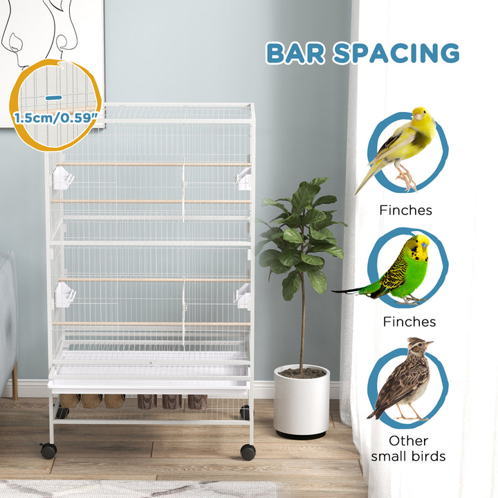 PawHut 52'' Large Rolling Steel Bird Cage Bird House with Rolling Stand, Storage Shelf, Wood Perch, Food Container, Dark Grey