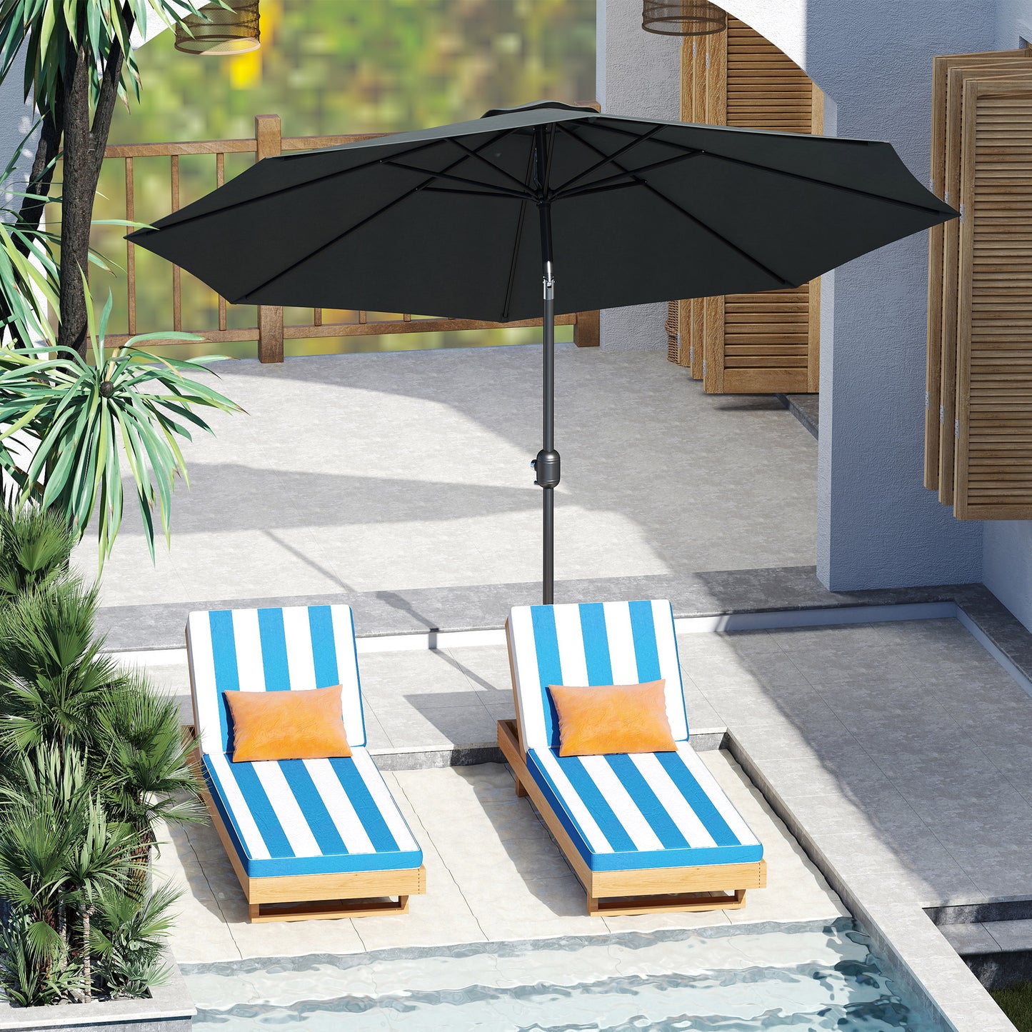Outsunny 10' x 8' Round Market Umbrella, Patio Umbrella with Crank Handle and Tilt, Outdoor Parasol for Garden, Bench, Lawn, Grey