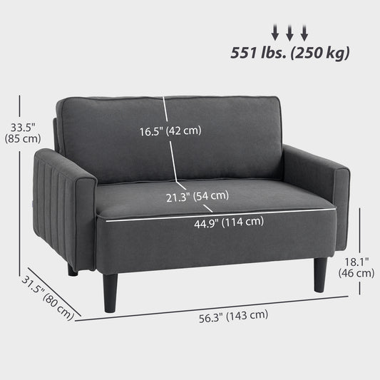 HOMCOM Loveseat Sofa, Linen 2 Seater Sofa Couch with Thick Padded Seat & Backrest for Living Room, Home Office, Dark Grey