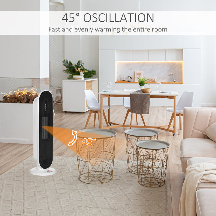 HOMCOM Ceramic Tower Heater, Oscillating Space Heater with Remote Control, Timer, Tip-Over & Overheat Protect, 750W/1500W