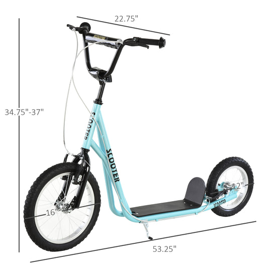 Aosom Youth Kick Scooter with Adjustable Handlebar and 16'' Inflatable Rubber Wheel for Kids and Teens 5+ Year Old, Blue