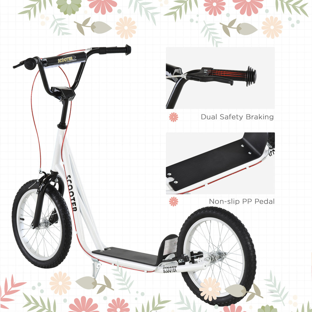 Aosom Kids Kick Scooter for 5+ Year Old, Kids Ride on Toy w/ 16'' Inflatable Wheel Dual Brakes, Black