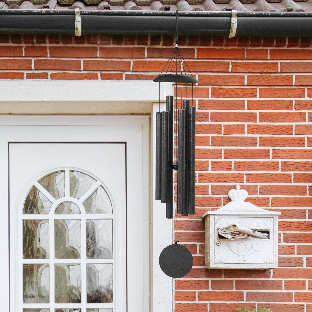 Outsunny 45" Wind Chimes Outdoor Deep Tone Wind Chime with 6 Aluminum Tubes and Hook for Patio, Yard, Garden Decor, Dark Grey