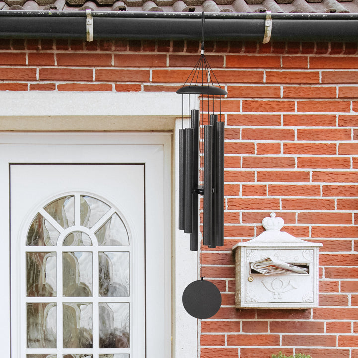 Outsunny 45" Wind Chimes Outdoor Deep Tone Wind Chime with 6 Aluminum Tubes and Hook for Patio, Yard, Garden Decor, Dark Grey