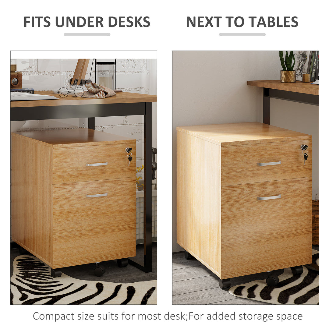 Vinsetto 2 Drawer File Cabinet with Lock and Keys, Mobile Vertical Filing Cabinet with Wheels and Drawers, Home Office Cabinet, White