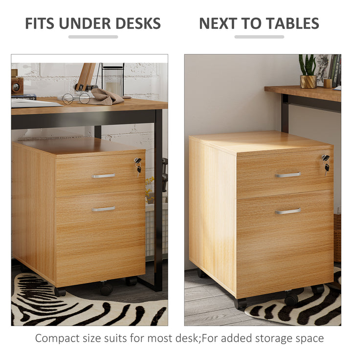 Vinsetto 2 Drawer File Cabinet with Lock and Keys, Mobile Vertical Filing Cabinet with Wheels and Drawers, Home Office Cabinet, White