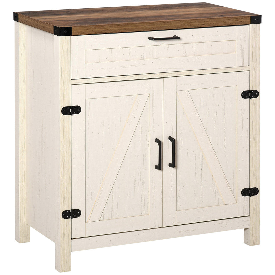 HOMCOM Farmhouse Kitchen Storage Cabinet, Sideboard Buffet Cabinet with 2 Rustic Barn Doors and Drawer, Oak
