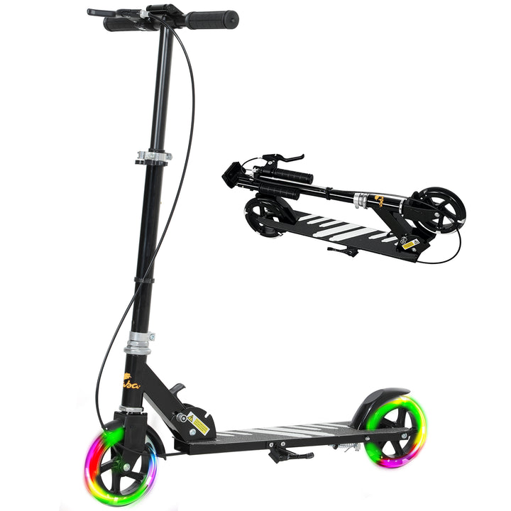 Qaba Scooter for Kids Ages 3-8 with Light Up Wheels, Adjustable Handlebar, Rear Brake & Handbrake for Girls and Boys, Black
